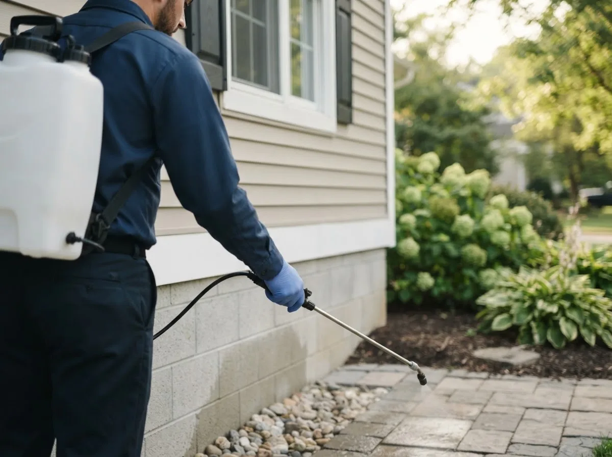 Pest control technician inspecting a home in Waldo, FL
